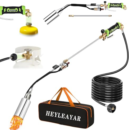 HEYLEAYAR Propane Torch Weed Burner with Adapter Self Igniter, High Output 2,400,000 BTU Flame Thrower with 11.5Ft Hose and Bag, Propane Torch for Weed, Roof Asphalt, Snow Melting Outdoor