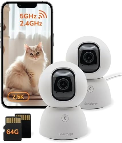SensForge 2.5K Pan-Tilt Security Camera, 360° Dual-Band WiFi Camera for Home, Free AI Human & Pet Detection, 2-Day Cloud + 64GB SD Storage, Two-Way Talk, Optional AI + Storage Upgrade (2, White)