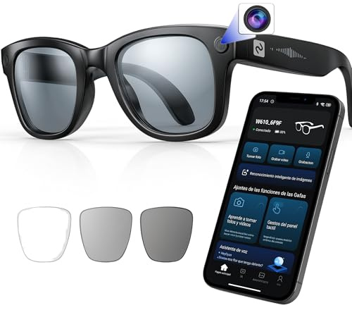 smartia – Gafas Inteligentes con cámara, App incluida en español, Gafas Bluetooth Sonido Hi-Fi, IA GPT integrada por Voz, Smart Glasses fotocromáticas y Traducción Simultánea, Cámara de 8 MP