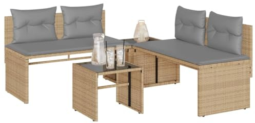 QJBSAVVA Gartenmöbel Set 4-Teilig Beige Poly Rattan Gartengarnitur mit Tisch 110 x 57 x 72 cm Modernes Design Robust und Langlebig für Garten Terrasse Balkon und kleine Outdoor Sitzecke