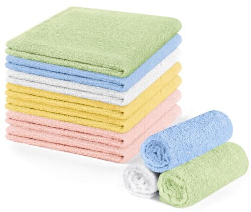 ALIIP Set Seiftuch 25x25cm, 10er Handtücher Klein für Gesicht und Hände, Handtuch Set Saugstark, Waschbar und Strapazierfähig, Natürliche Bambusfaser (Weiß/Gelb/Rosa/Grün/Blau)