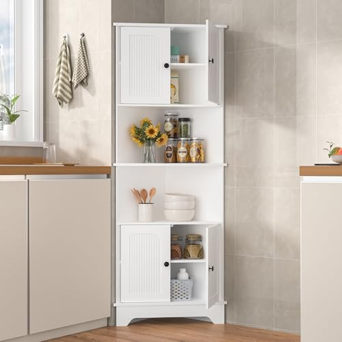 Yvsevnr Küchenschrank Hochschrank Eckschrank Küche Aufbewahrungsschrank 173 cm Eckregal mit 2 Ebenen und 2 Türen, Kippschutz, Schrank für Küche, Schlafzimmer, Wohnzimmer, Flur und Badezimmer
