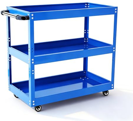 TOOLUTION 3-stufiger rollender Werkstatt-Rollwagen – Hochfester Metall-Utility-Shopwagen, Organisator für Mobile Werkzeuglagerung, Kleiner Servicewagen für Wartung, Garage, Mechaniker, Industrie