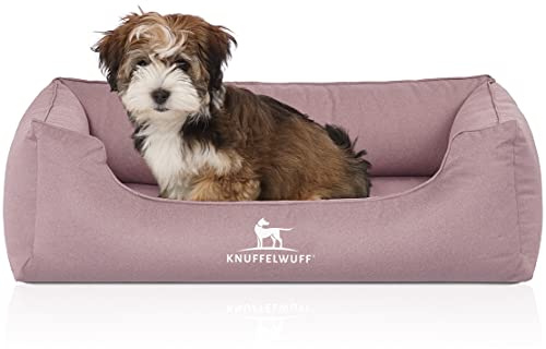 Knuffelwuff Orthopädisches Wasserabweisendes Hundebett Leon aus Velours mit Handwebcharakter S 70 x 50cm Rosa - Abnehmbarer Bezug - waschbar - für große, mittelgroße und kleine Hunde