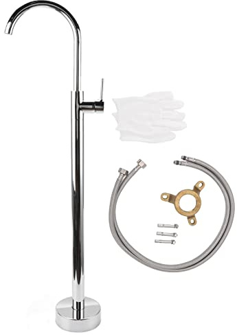 Robinet de baignoire autoportant, robinet sur pied en laiton et acier inoxydable, style européen, sans trou, mitigeur de douche pour lavabo de type colonne (Galvanoplastie)