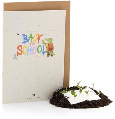 Wachsende Grußkarte zum Schulanfang I Back to School Karte „Graffiti“ I Mit Wildblumen-Samen zum Einpflanzen I DIN A6, inkl. Umschlag I Kreative Geschenkidee für Kinder, Schule & Schulalltag