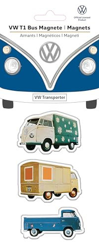 BRISA VW Collection - Volkswagen Kühlschrank-Büro-Pinnwand-Magnete mit T1 Bulli Bus Motiven (3er Set/Nutzfahrzeuge/Bunt)