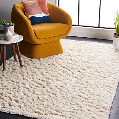 SAFAVIEH Flokati Shag Collection 5' x 8' Ivory FLK150A Handmade Premium Wool 1.5-inch Thick Area Rug
