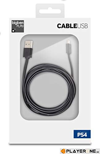 Câble de recharge pour manette PS4™. Connectique USB vers Micro USB. Longueur 3m. Câble plat, de couleur noire