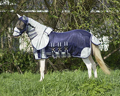 QHP Falabella Minishetty Fliegendecke mit Hals und Maske Schweif- Bauchlatz (85 cm, blau)