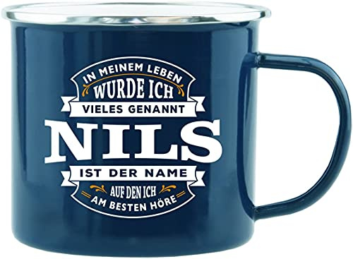 History & Heraldry Echter Kerl - Emaille Becher Nils - individuelle und personalisierte Tasse mit Name und Spruch