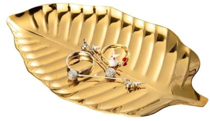 IMEEA Gold Dekoschale Schmucktablett Blattförmiger Edelstahl Organizer Schale für Schmuck, Oringe, Schlüssel & Kleinartikel,Perfekt für Bad, Wohnzimmer Schminktisch