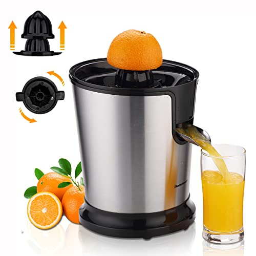 Homeleader Elektrische Zitruspresse Zitronenpresse mit Edelstahl, Orangenpresse mit Zwei Kegeln, Leistungsstarker Motor für Grapefruits, Orange und Zitrone, Schwarz