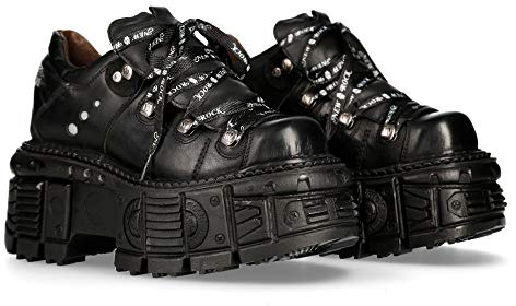 New Rock M-TANK120N Unisex 100% Leather Goth Platform Punk Metal Ankle Boots
