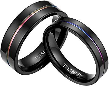 Mabohity Herren-Ring Titan-Ring mit Groove Titanium 5mm/7mm Breit Ehering Verlobungsring Trauring Freundschaftsring Partnerring Paar Hochzeit Band, schwarz blau, Größe 59