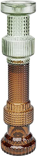 Kare Design Kerzenständer Marvelous Duo, Grün/Braun, Handgearbeitet, Großer Kerzenhalter für Stumpenkerzen, Kerzenleuchter, Tischdeko, Deko Objekt, Glas, Unikat, 49x12x12 cm (H/B/T)