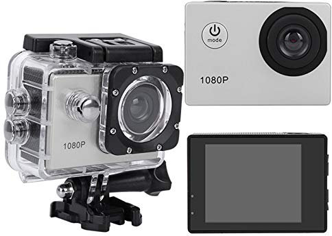 Bindpo Action Camera, 1080P 12MP HD 30M Waterproof Sports Camera 2 Inch Touch Screen with Accessories for Vlogging, Diving, Skiing(Silver)