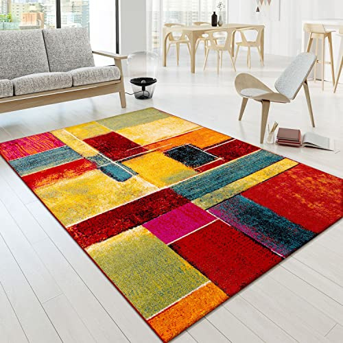 TT Home Wohnzimmer Teppich Kurzflor Soft Modern Abstrakte Designs, Farbe:Bunt 4, Größe:160x230 cm