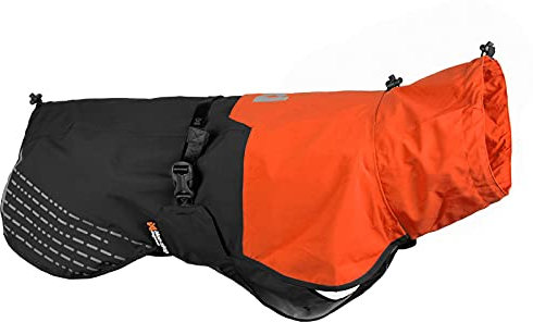Non-stop dogwear Fjord Raincoat, wasserdichter Regenmantel für Hunde, verstellbar und atmungsaktiv mit Reflektstreifen, Leinenöffnungen und Beinschlaufen, für mittlere Hunde (Orange/Schwarz, 40)