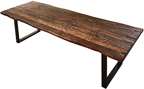 SAM Esstisch 200x100 cm Ramon, recyceltes Altholz, massiver Esszimmertisch mit Rough Wood Platte 50 mm (25+25mm aufgedoppelt), Holztisch mit U-Metallgestell Schwarz