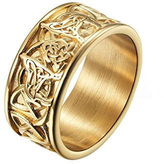 Epinki Ringe 10MM, Gold Herrenringe Band Ringe Keltisch Wolf Edelstahl Ringe Männer, Größe 65 (20.7)