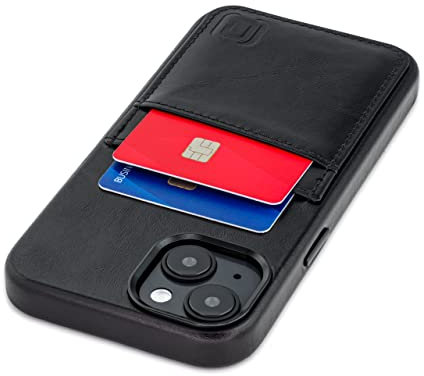 Dockem Genuine Leather Card Case for iPhone 14 with Built-in Metal Plate for Magnetic Mounting, Stitched-on Wallet with 2 Holder Slots (Black, M2GL)