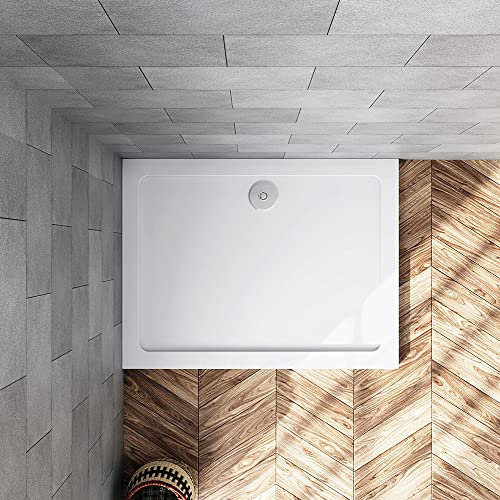 Aica Sanitär Duschtasse 110x80cm Für Walk in Dusche Duschabtrennung Duschkabine,Rechteck,weiß mit Ablaufabdeckung,Ablaufgarnitur,Ablaufschlauch