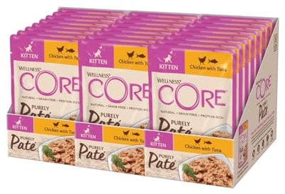 Wellness CORE Purely Paté Kitten Huhn & Thunfisch, 12 x 85 g, Kitten Nassfutter mit Pastete-Textur, ohne Zuckerzusatz, getreidefrei, mit hohem Fleischanteil