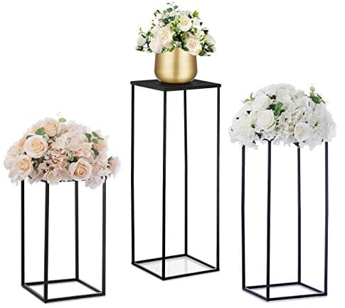 Nuptio Vaso Nero Pianta Stand 3 Pezzi Alti Vasi Fiori per Matrimonio Compleanno Festa Centrotavola - Colonna Metallo Visualizzazione Tavolo Rack Angolo Fiore Stand per Casa Soggiorno(40cm/60cm/80cm)