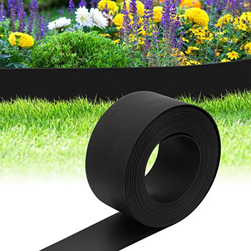 Joparri Rasenkante Kunststoff Schwarz Länge 50 m, Höhe 10 cm Beetumrandung mit runden Oberkante Flexible Rasen Gartenumrandung Pflasterstein rasenkanten