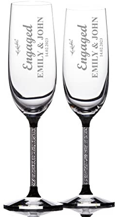 ukgiftstoreonline Personalised Engagement Pair of Crystal Filled Champagne Flutes Gift Boxed