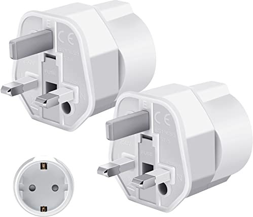 TISHOW 2 Piezas Adaptador Enchufe Ingles a Español, Adaptador Tipo G 2-Pin Europa a 3-Pin Reino Unido RU para Irlanda Escocia Britanico Maldivas Gran Bretaña