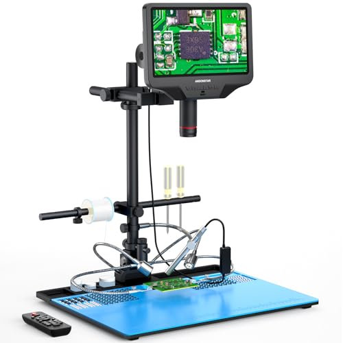 Andonstar AD409 Max HDMI Digitalmikroskop mit Lötstation, Endoskop, 10,1 Zoll LCD-Bildschirm, 300X USB Elektronische Mikroskopkamera für professionelles PCB-Löten, unterstützt Windows PC