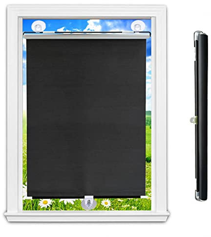 Verdunklungsvorhänge,einziehbare Saugnapf-Rollos,ohne Bohren,30cm,45cm,58cm,60cm,75cm Sonnenschutz-rollos,temporäre Jalousien für Schlafzimmer/Balkon/Dachfenster,Black-35x125cm/14x49in