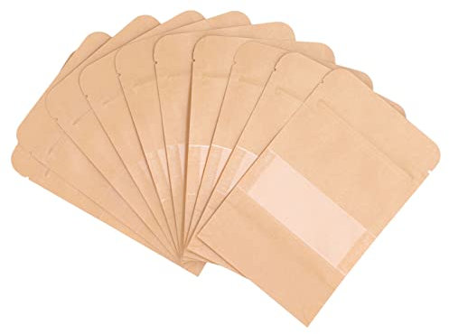 Sachets Refermables, 200pcs Sachets En Papier Kraft Refermables 9x14cm Avec Fenêtre Pour Café Alimentaire