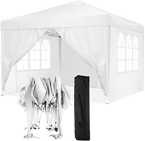 TOOLUCK 3x3m Pavillon Faltbar Partyzelt Faltpavillon Wasserdicht Stabil Gartenpavillon Popup Pavillon mit 4 Seitenteilen, Weiß