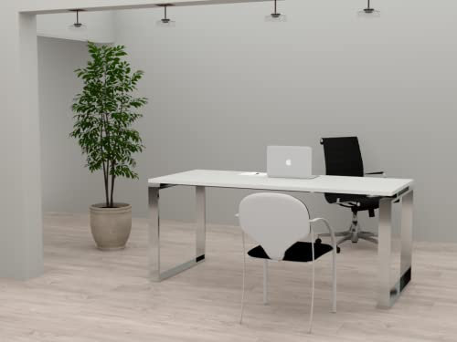 DUÓFIC Mesa de Oficina con Estructura de Marco Cerrado Color Cromado. Tablero de melamina Fabricado en España. Envio a Toda la península. (Blanco, 140x60)