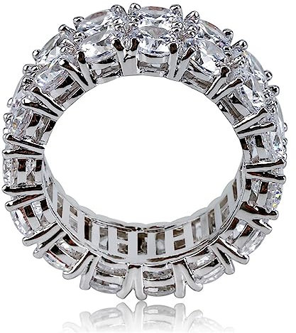 Männer Hiphop Ring Double Row Inlay Iced Out Cubic CZ 5A Zirkonia Ring Engagement Hochzeit Ringe Schmuck Zubehör Größe 7-11,Silber,9