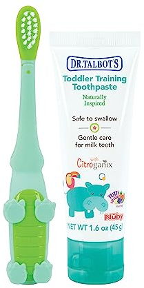 Dr. Talbot's Toddler Training Toothbrush and Natural Kids Toothpaste with Citroganix - 1.6 oz - Fluoride-Free Toothpaste and Toddler Toothbrush - 6+ Months - Alligator