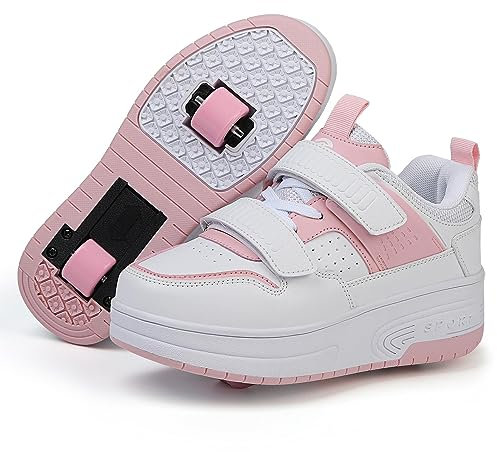 Schuhe Mit Rollen für Mädchen Junge Kinder, Sportschuhe mit 2 Rollen Kind Skateboard Schuhe, Skate Schuhe Trainer Sneakers Rollen Schuhe, Rosa-EU32