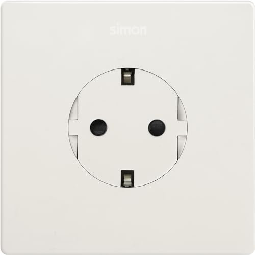 SIMON - KIT Enchufe de Empotrar Clean Schuko, Serie 270, 250V, 16 A, Enchufe de Pared Plano y Fino, Apto para Interiores, Fácil de Instalar, Incluye Marco, Tapa y Mecanismo, Color Blanco