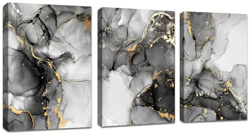 3 Pièces Marbre gris or blanc Tableau Décoration Murale Salon Abstrait Peintures Impression sur Toile Image sur Toile Peintures sur Toile Décoration Murale pour Chambre Maison Bain 40x60cmx3pcs