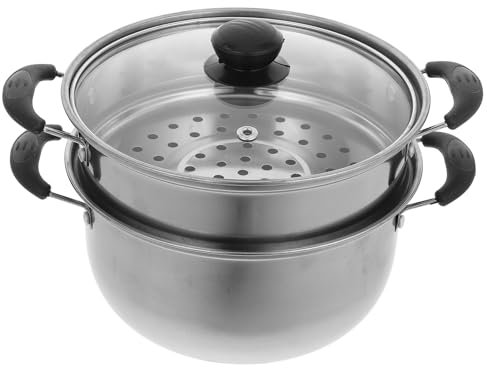 PRETYZOOM 20cm Marmite En Acier Inoxydable Avec Insert Cuiseur Vapeur, AntiadhéSif, Pour CuisinièRes ÉLectriques Et À Gaz