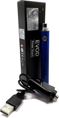 EVOD Vape Battery + Charger (Blue) Compatible With Kangertech EVOD CE4, Aspire CE5 ETS CE5-S By Vape force