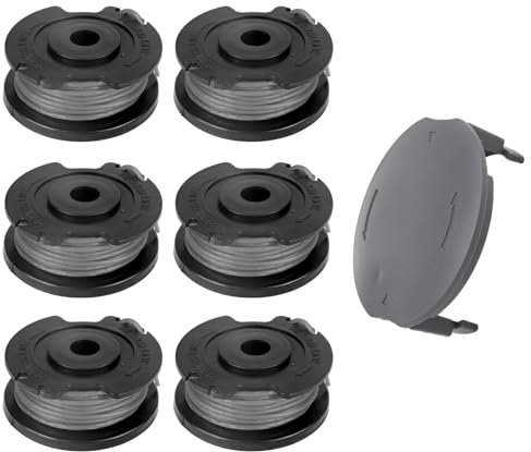 6 Stück Rasentrimmer Fadenspule für Bosch EasyGrassCut, Ø1,65mm 6m Trimmerfaden Ersatzspule F016800569 Nylon Fadenspulen 1x F016F05320 Trimmerkappen für Bosch Akku Easy GrassCut18-230