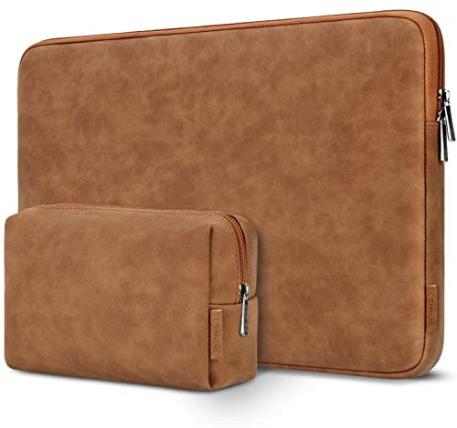 DOMISO 14 Pulgada Funda Ordenador Portátil Impermeable Protectora Bolsa con asa Portátil para 14 HP/DELL/ASUS, 15 Pulgada MacBook Pro/14 Notebooks,Marrón
