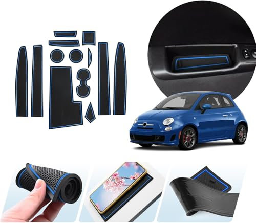 LUWU Compatible with Fiat 500 Abarth 595 2016-2024 2025 Accessories UK Car Non-Slip Mats Abarth 595 Rubber Mats Cup Holder Inserts Liners Centre Console Door Slot Mat Interior Accessories (Blue)