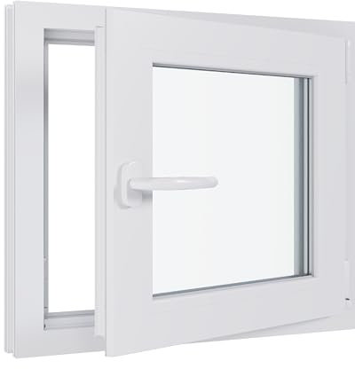 Kunststofffenster Kellerfenster Fenster - 3-fach Verglasung - weiß/weiß - 500x500 mm DIN Rechts