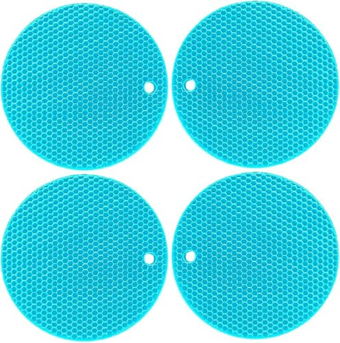 Silikon Topfuntersetzer, 18 cm, 4er-Set, Hitzebeständig bis 240°C, Spülmaschinenfest (Blue)