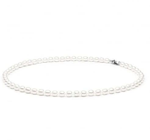 Gaura Perlenkette Damen – Weiße Süßwasserperlen 6–6,5 mm oval • 45 cm Princess-Länge • Rhodiniertes 925 Sterling Silber Karabinerverschluss • Zeitloser Damenschmuck & Geschenk
